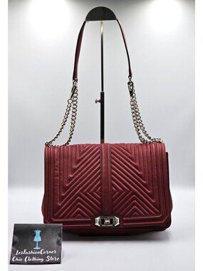 Rebecca Minkoff Women's Red Chevron leather Quilted Love Crossbody Bag Sz M 2558